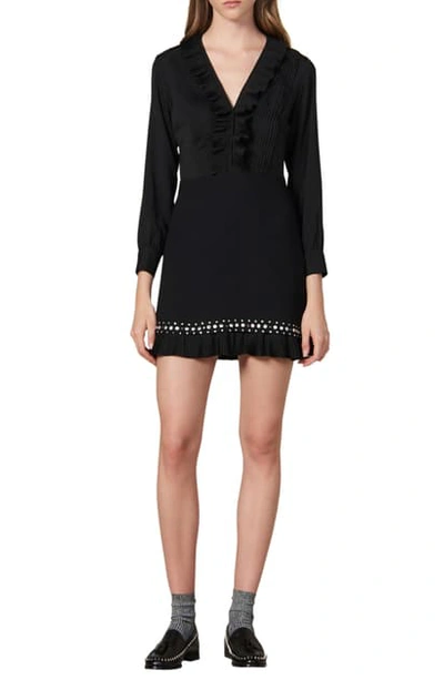 Shop Sandro Coreen Ruffle & Stud Detail Long Sleeve Fit & Flare Dress In Black
