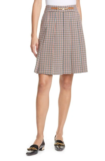 Shop Tory Burch Plaid Buckle Detail Pleated Miniskirt In Double Faced Mens Suiting