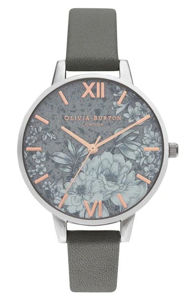 Shop Olivia Burton Terrazzo Florals Faux Leather Strap Watch, 38mm In Grey/ Floral/ Silver