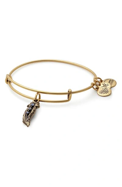 Shop Alex And Ani Feather Adjustable Wire Bangle In Russian Gold
