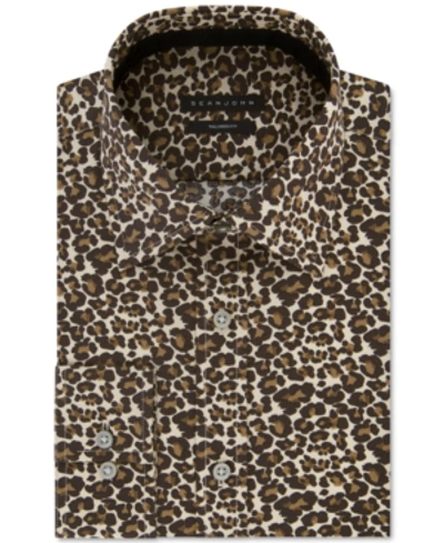 Shop Sean John Men's Classic/regular Fit Print Dress Shirt In Deep Khaki