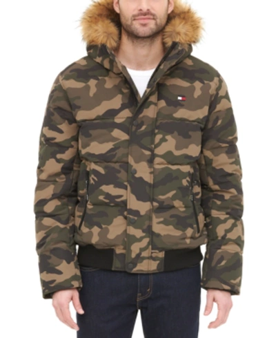 Shop Tommy Hilfiger Short Snorkel Coat, Created For Macy's In Dark Olive Camo