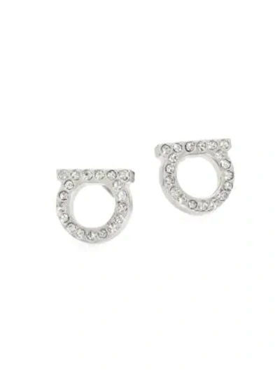 Shop Ferragamo Silvertone & Pavé Logo Stud Earrings/0.3"