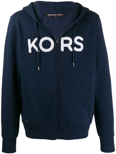 Shop Michael Kors Logo Zipped Hoodie In Blue