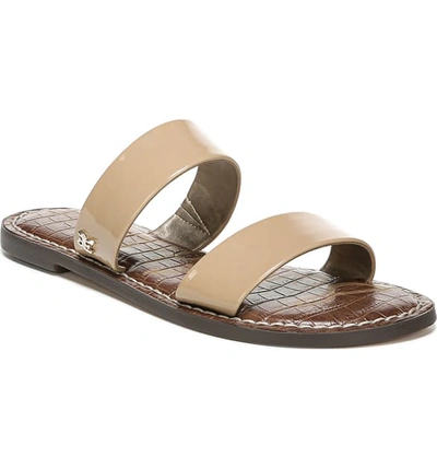 Shop Sam Edelman Gala Two Strap Slide Sandal In Almond Faux Patent Leather