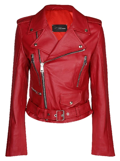 Shop Manokhi Biker Leather Jacket In Red