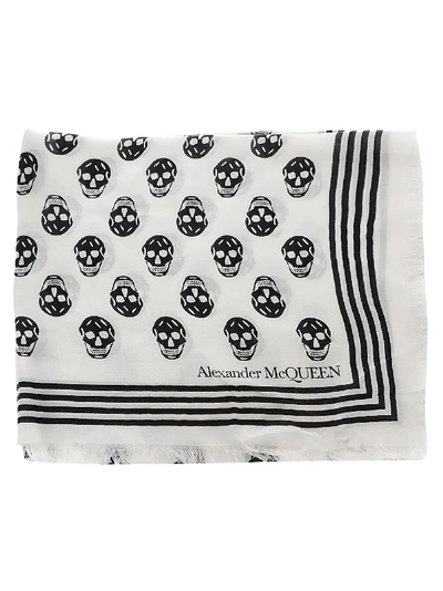 Shop Alexander Mcqueen Skull Motif Scarf In Black White