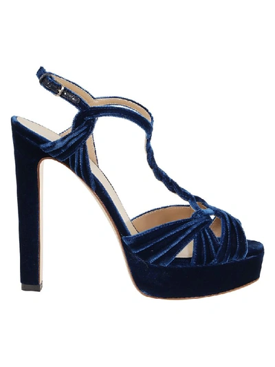 Shop Francesco Russo Velvet Sandals In Navy Blue