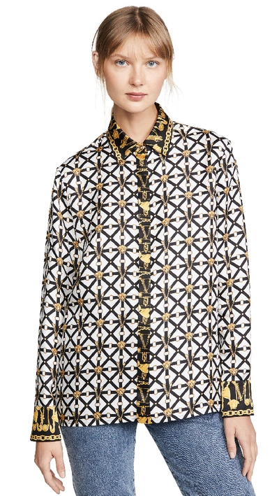 Shop Versace Printed Button Down Shirt In Multicolor