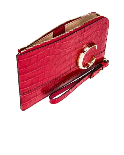 Shop Chloé Chloe C Croc Embossed Pouch In Red In Dusky Red