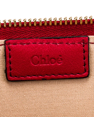 Shop Chloé Chloe C Croc Embossed Pouch In Red In Dusky Red