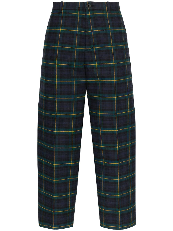 Balenciaga Cropped Checked Cotton-flannel Trousers In Blue | ModeSens