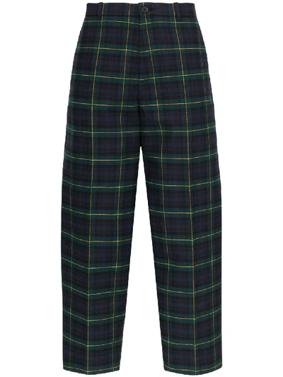 Shop Balenciaga Straight-leg Check Trousers In Blue