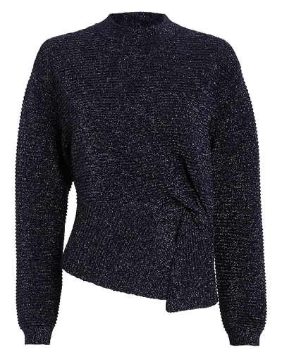 Shop Michelle Mason Twisted Metallic Ribbed Sweater In Navy