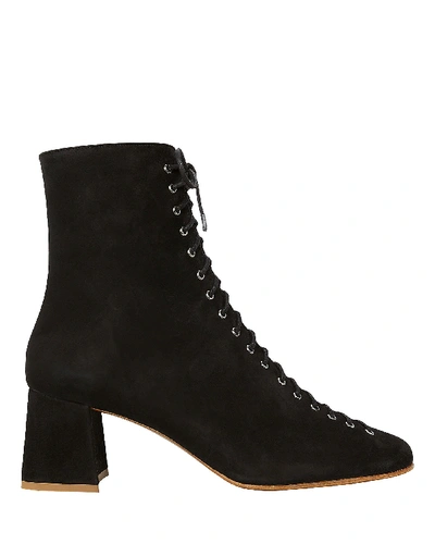 Shop By Far Becca Lace-up Suede Booties In Black