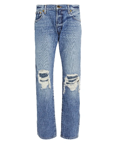 Shop Khaite Kyle Distressed Straight-leg Jeans In Light Wash Denim