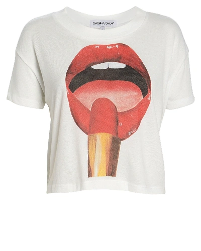 Shop Shonna Drew Cropped Lipstick Cotton T-shirt In White