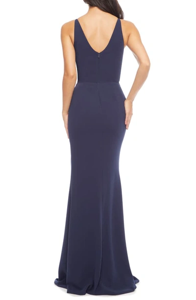 Shop Dress The Population Jordan Ruched Mermaid Gown In Navy