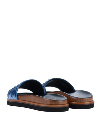 Shop Tod's Woman Sandals Slate Blue Size 8 Viscose, Cupro