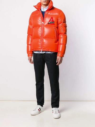 Moncler Logo Patch Puffer Jacket In Orange | ModeSens