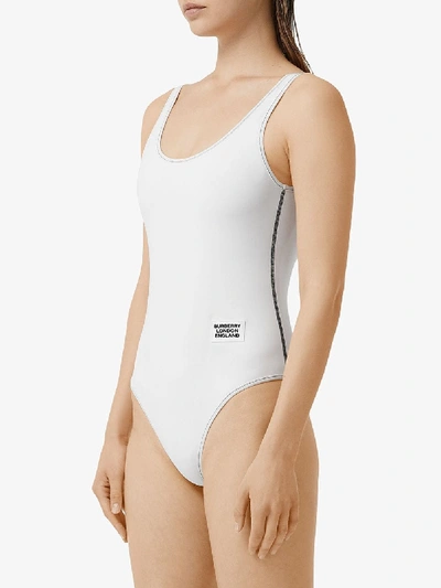 Shop Burberry Logo Swimsuit In White