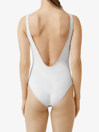 Shop Burberry Logo Swimsuit In White