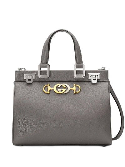 Shop Gucci Zumi Leather Shoulder Bag In Grey
