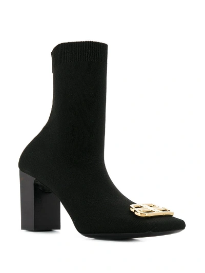 Shop Balenciaga Double Square Bb Bootie In Black