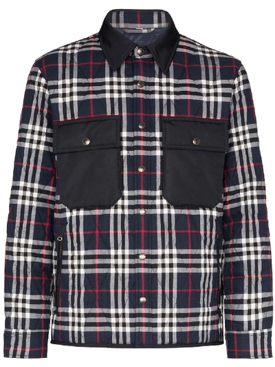 Shop Burberry Checked Cotton Jacket In Blue