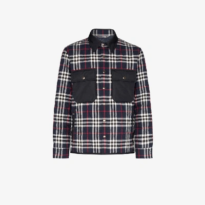 Shop Burberry Checked Cotton Jacket In Blue