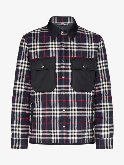 Shop Burberry Checked Cotton Jacket In Blue