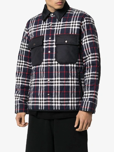 Shop Burberry Checked Cotton Jacket In Blue