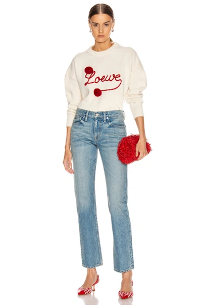 Shop Loewe Pompom  Sweater In White & Red