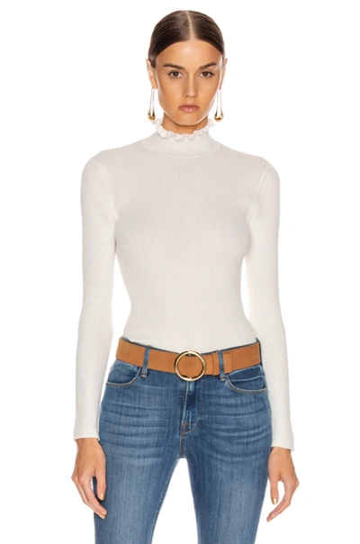 Shop Frame Ruffle Turtleneck Sweater In White In Off White