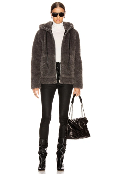 Shop Helmut Lang Shaggy Bomber Jacket In Charcoal Melange