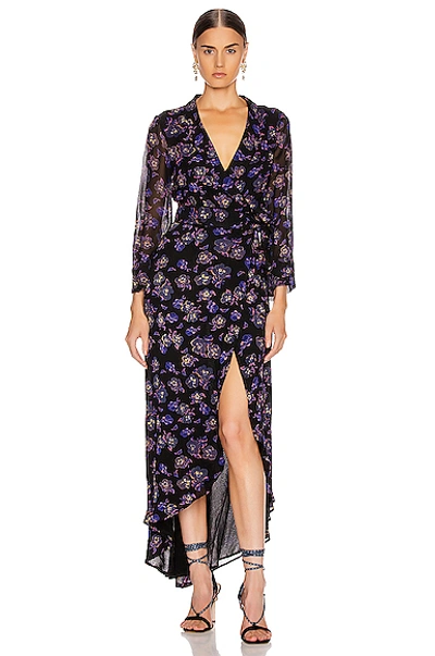 Shop Ganni Printed Georgette Midi Dress In Black