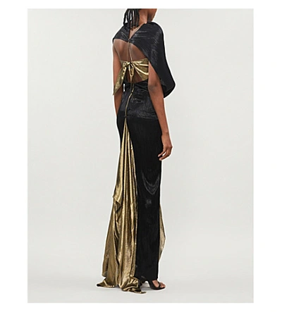 Shop Roland Mouret Nola Textured High-neck Silk-blend Gown In Blk/ Gold