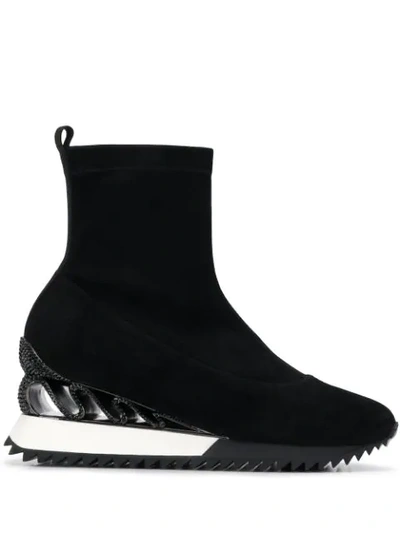 Shop Le Silla Embellished Sock Boots In Black