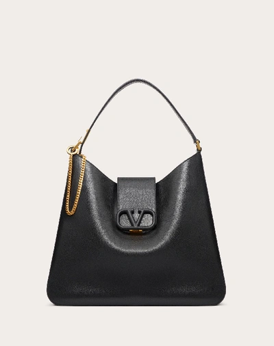 Shop Valentino Garavani Vsling Grainy Calfskin Hobo Bag In Black