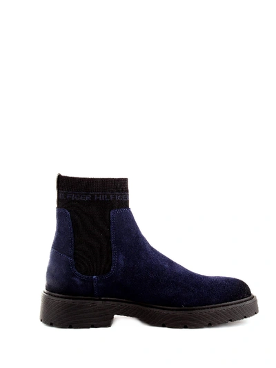 Shop Tommy Hilfiger Blue Suede Ankle Boots