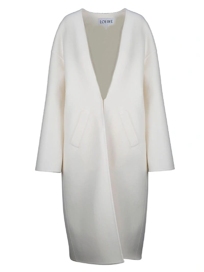 Shop Loewe White Wool Coat