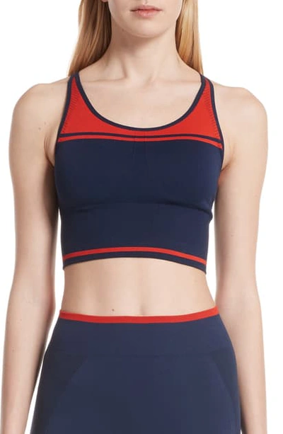 Shop Tory Sport Two-tone Seamless Camisole Long Bra In Tory Navy/ Red