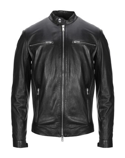 Shop Dondup Leather Jacket In Black