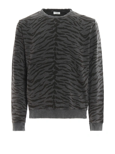 Shop Saint Laurent Zebra Print Cotton Sweater In Black