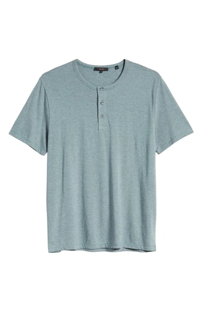 Shop Vince Stripe Cotton Blend Henley T-shirt In Tropical Teal/h Grey