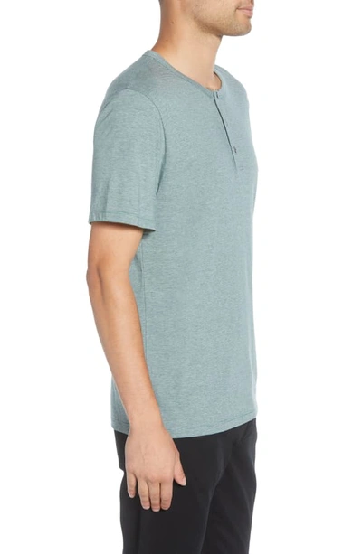 Shop Vince Stripe Cotton Blend Henley T-shirt In Tropical Teal/h Grey