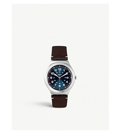 Shop Swatch Happy Joe Flash Stainless Steel And Leather Watch In Blue