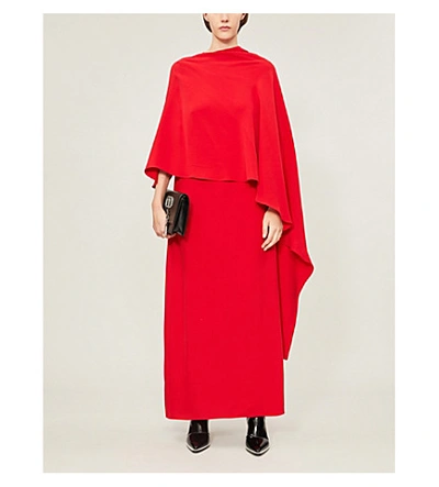 Shop Valentino Cape-sleeve Silk-crepe Maxi Dress In Red