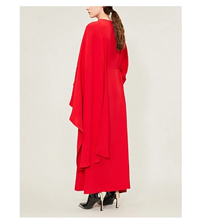 Shop Valentino Cape-sleeve Silk-crepe Maxi Dress In Red