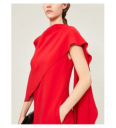Shop Valentino Cape-sleeve Silk-crepe Maxi Dress In Red